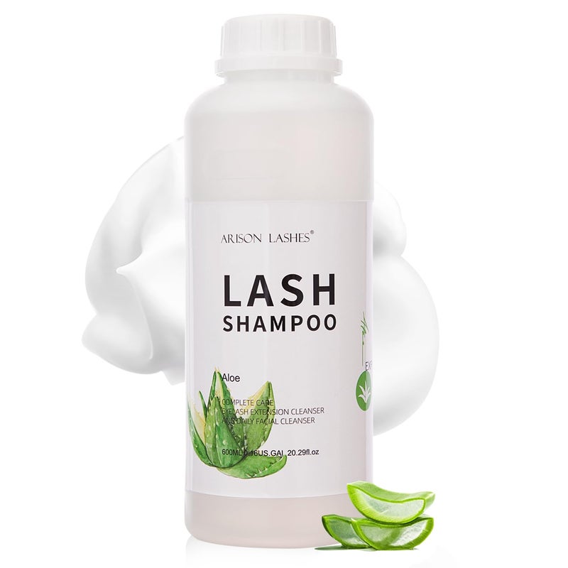ARISON LASHES Arison Eyelash Eyelash Extension Shampoo 600ml / Eyelid Foaming Cleanser/Wash for Extensions and Natural Lashes/Paraben & Sulfate Free Safe Makeup & / Professional & Self Use (Aloe) 