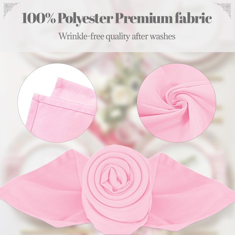 PLOYMONO Pink Heavy Duty Cloth Napkins - 17 x 17 Inch Solid Washable Polyester Dinner Napkins - Set of 8 Napkins with Hemmed Edges - Great for Weddings, Parties, Spring, Mother's Day - Image 3