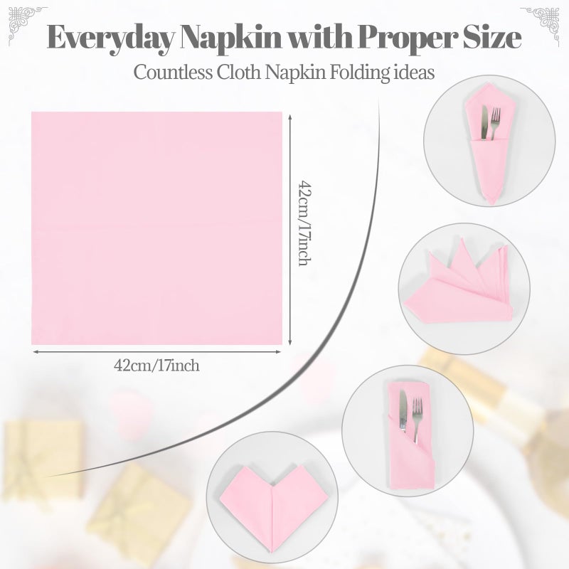 PLOYMONO Pink Heavy Duty Cloth Napkins - 17 x 17 Inch Solid Washable Polyester Dinner Napkins - Set of 8 Napkins with Hemmed Edges - Great for Weddings, Parties, Spring, Mother's Day - Image 5