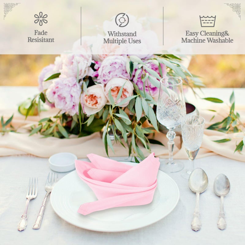 PLOYMONO Pink Heavy Duty Cloth Napkins - 17 x 17 Inch Solid Washable Polyester Dinner Napkins - Set of 8 Napkins with Hemmed Edges - Great for Weddings, Parties, Spring, Mother's Day - Image 2