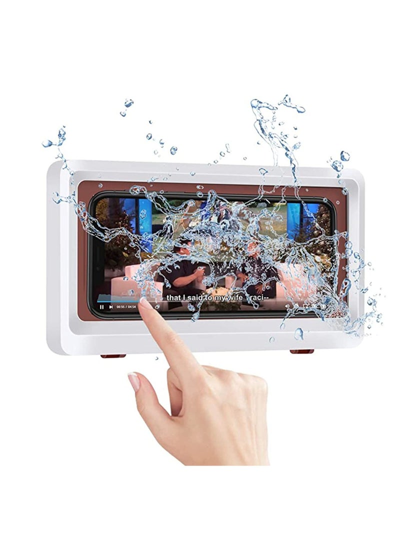 Y&D Shower Phone Wall Mount Holder Bathroom Case Shelf, Kitchen Shelf Touchable Screen Box, Storage Waterproof Anti-Fog by maxgoods, 60 ° Open Angle (White)  - Image 1