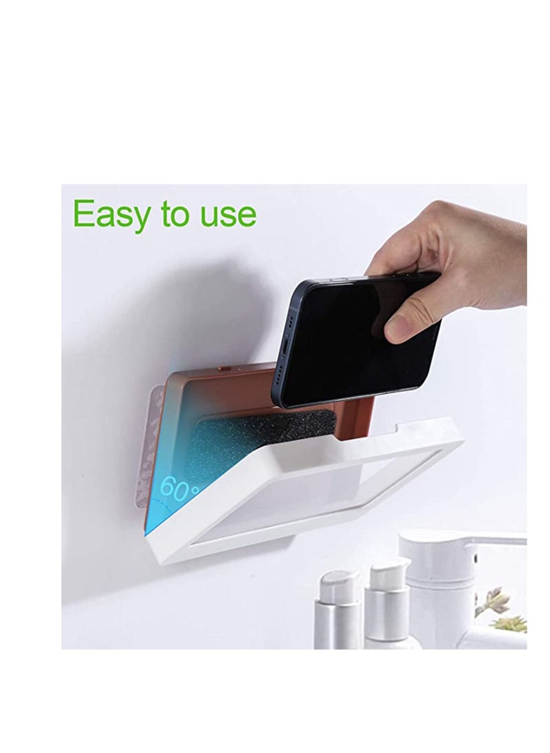 Y&D Shower Phone Wall Mount Holder Bathroom Case Shelf, Kitchen Shelf Touchable Screen Box, Storage Waterproof Anti-Fog by maxgoods, 60 ° Open Angle (White)  - Image 2