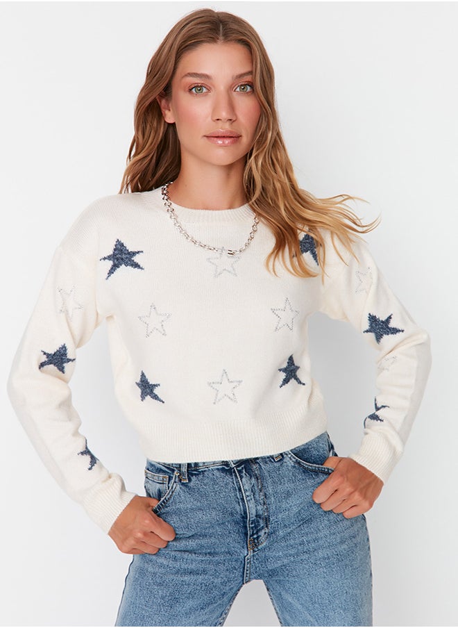 trendyol - Ecru Crop Soft Textured Crochet Themed Knitwear Sweater TWOAW23KZ01569 - Image 1