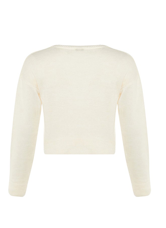 trendyol - Ecru Crop Soft Textured Crochet Themed Knitwear Sweater TWOAW23KZ01569 - Image 1