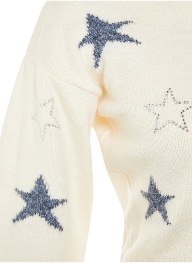 trendyol - Ecru Crop Soft Textured Crochet Themed Knitwear Sweater TWOAW23KZ01569 - Image 1