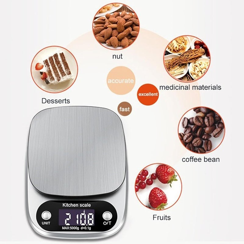 TokFaa Food Kitchen Scale,10KG/22lb Food Scale Digital Grams and Ounces for Baking, Cooking,and Meal Prep 1g/0.1oz Precise Graduation-Silvery - Image 4