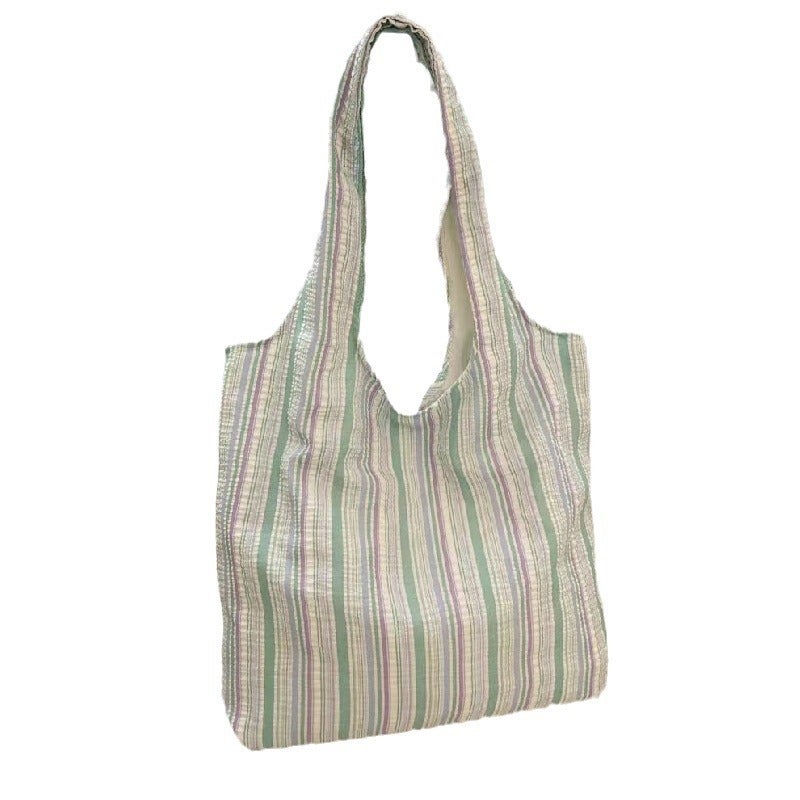 Casual Rainbow Stripe Tote Bag, Korean Fashion Canvas Shoulder Bag - Image 5