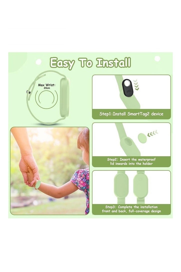 With Silicone Bracelet for Samsung Galaxy Smart Tag 2 - Silicon Protective Case - Adjustable Anti-Lost Watch Band for Toddler Child Protective Case for Backpack, Kids, Elders, Luggage, Pets - Chanti Green - Image 5