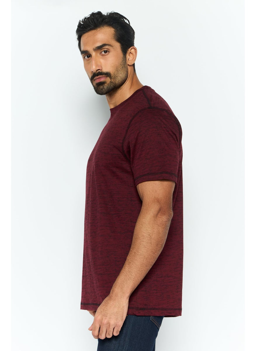 Company Eighty One - Men Crew Neck  Short Sleeve Heather Print T-Shirt, Maroon - Image 1