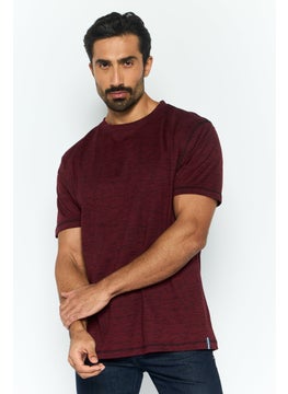 Men Crew Neck  Short Sleeve Heather Print T-Shirt, Maroon