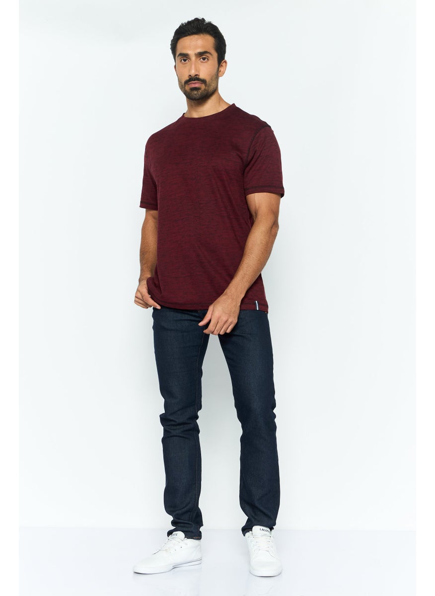Company Eighty One - Men Crew Neck  Short Sleeve Heather Print T-Shirt, Maroon - Image 1