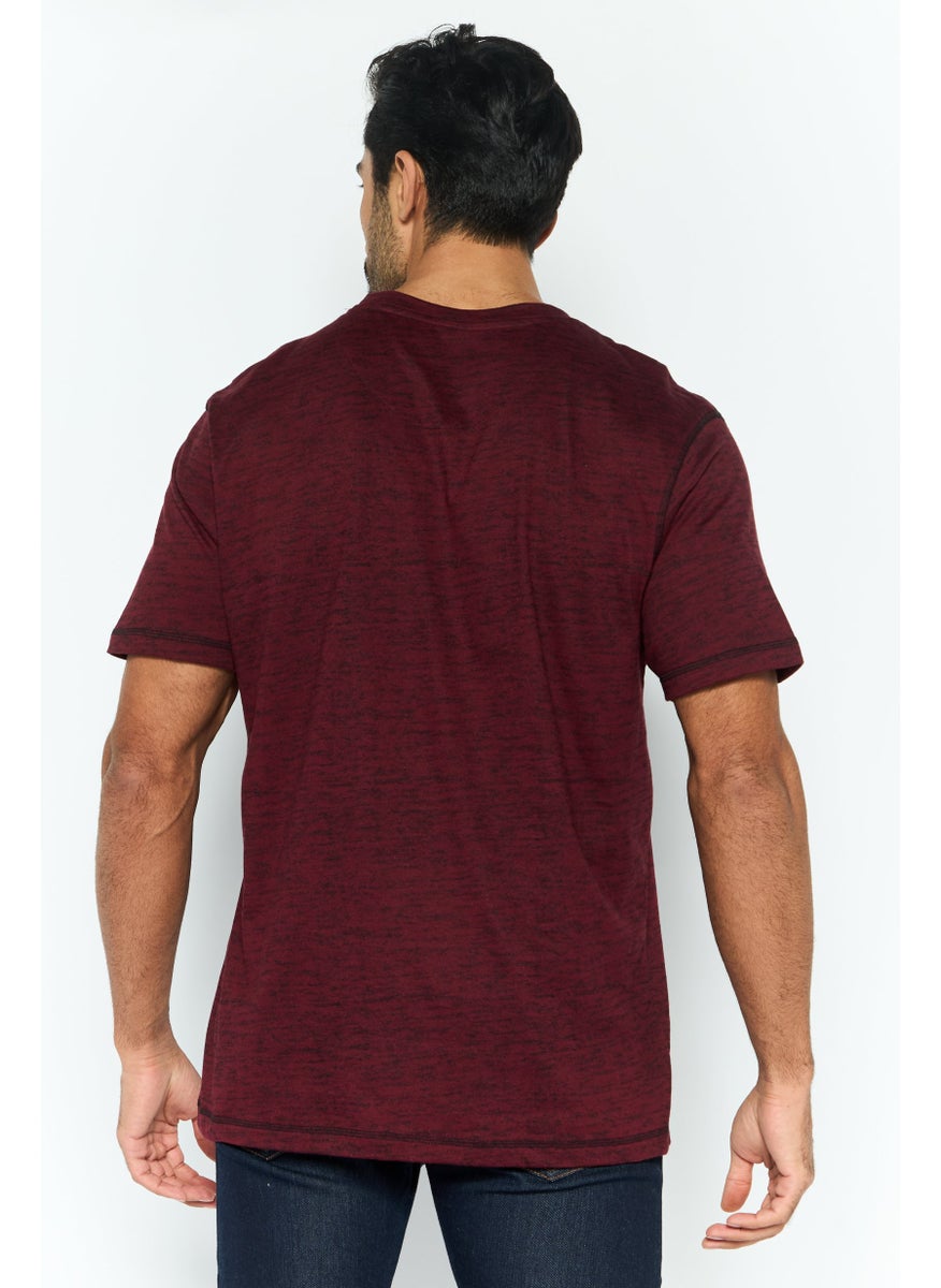 Company Eighty One - Men Crew Neck  Short Sleeve Heather Print T-Shirt, Maroon - Image 1