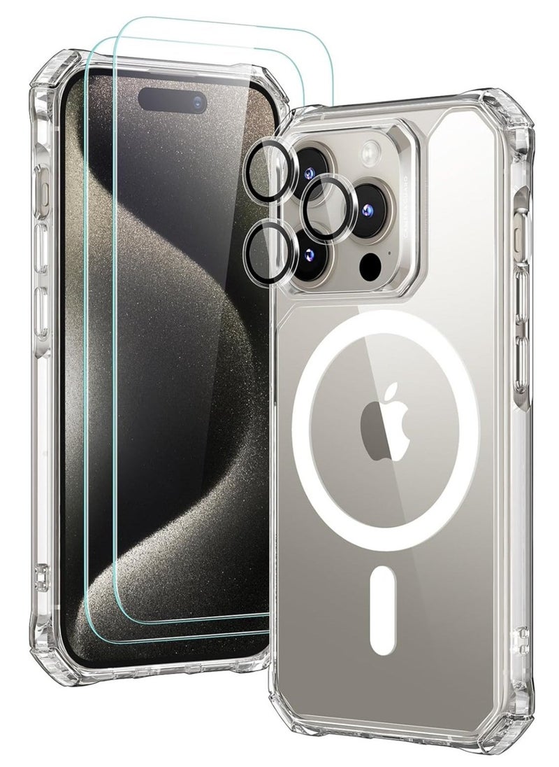 Raxoom for iPhone 15 Pro Max Case, Compatible with MagSafe, Set with 2 Screen Protectors and Single Camera Lens Protectors, Air Guard Corners, Yellowing-Resistant Acrylic Back, Air Armor Series, Clear - Image 1