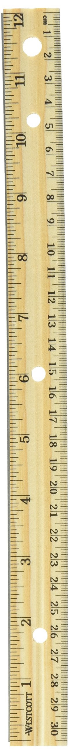 Westcott Hole Punched Wood Ruler English and Metric with Metal Edge, 12 Inches, 2 Packs - Image 1