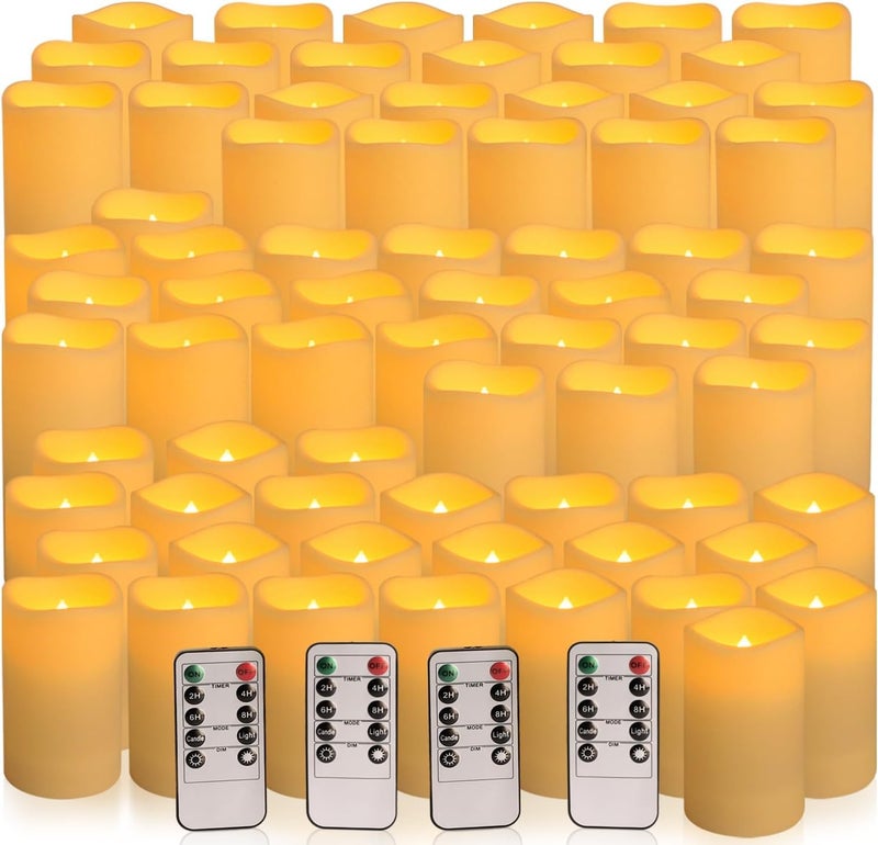 YOROXRG Set of 72 Waterproof Outdoor Flameless Candles, LED Candles with 4 Remote and Timer,(H 4" 5" 6" x D 2.2"),for Halloween Wedding Festiv - Image 1