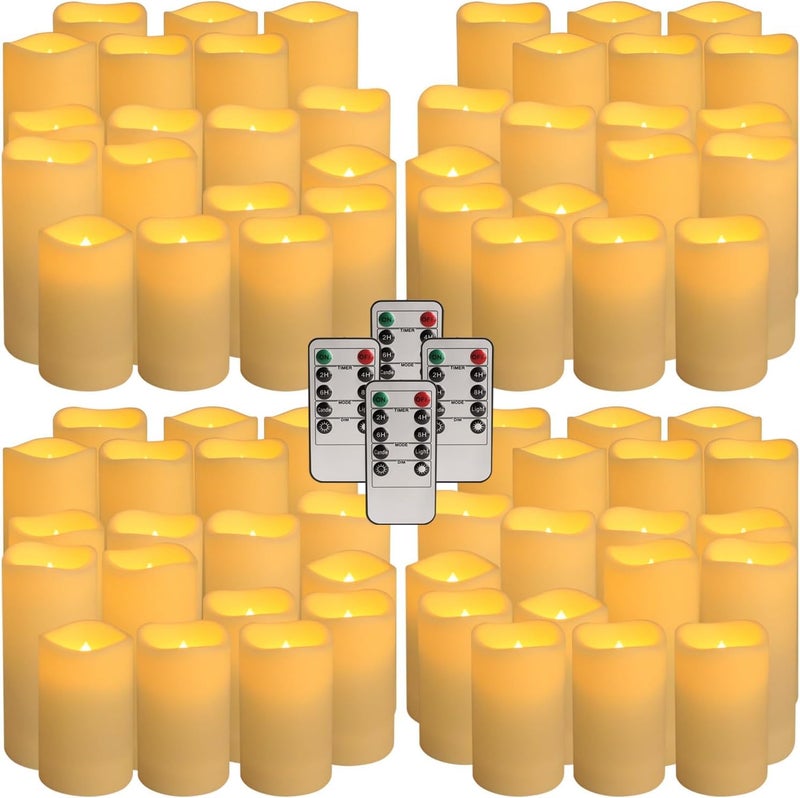 YOROXRG Set of 72 Waterproof Outdoor Flameless Candles, LED Candles with 4 Remote and Timer,(H 4" 5" 6" x D 2.2"),for Halloween Wedding Festiv - Image 2