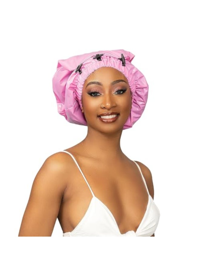 Esha Girl Shower Cap for Extra Long Hair Braids Locs Twists Waterproof Snug Fit Guarantees No Leaks Easy Button Up Pink Long 223 x 9 - Image 1
