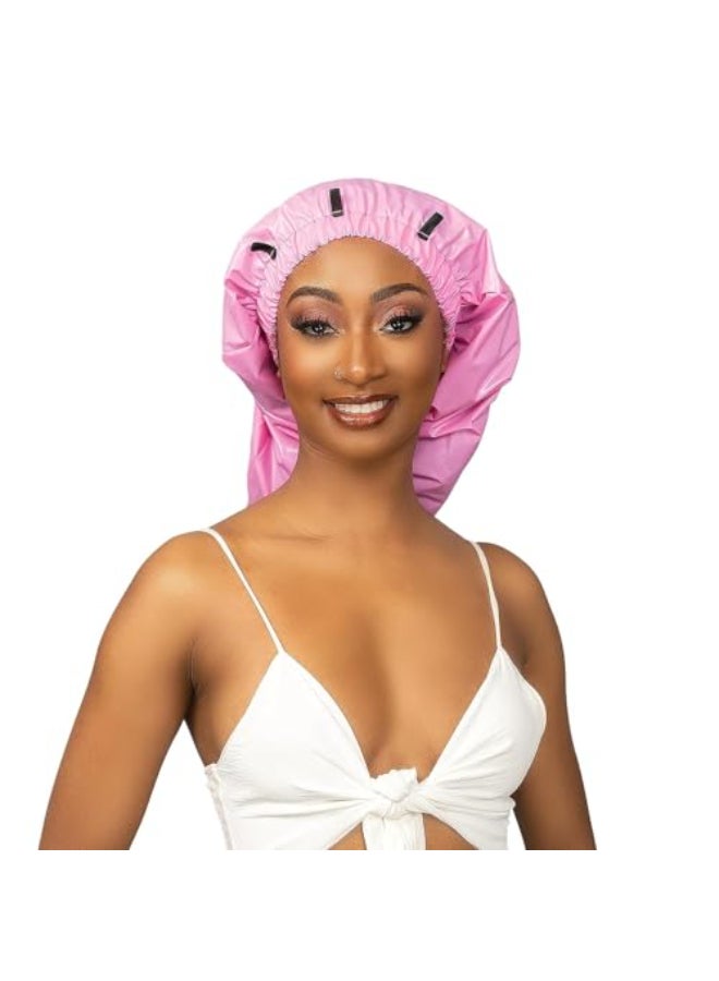 Esha Girl Shower Cap for Extra Long Hair Braids Locs Twists Waterproof Snug Fit Guarantees No Leaks Easy Button Up Pink Long 223 x 9 - Image 3