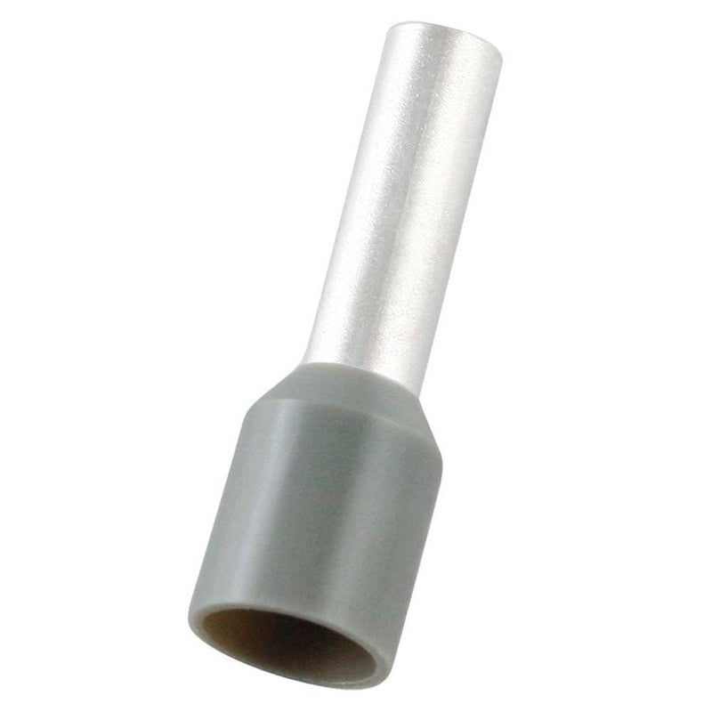 100 Pieces E2508 Grey Electrical Terminal Connectors – High Conductivity Tinned Copper – Insulated Single Wire Terminal, Fits Wires with 2.5mm² Section and Provides a Secure and Reliable Installation.
