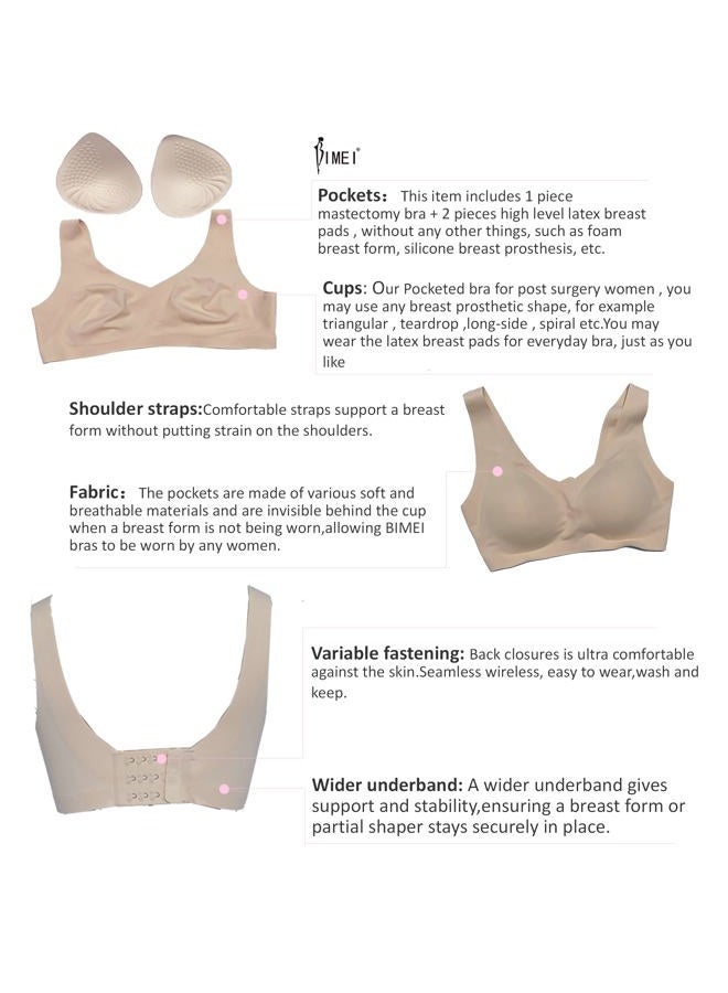 BIMEI Seamless Mastectomy Bra for Women Breast Prosthesis with Pockets Sleep Bras Soft Daily Bras with Removable Pads, Skin, M - Image 5