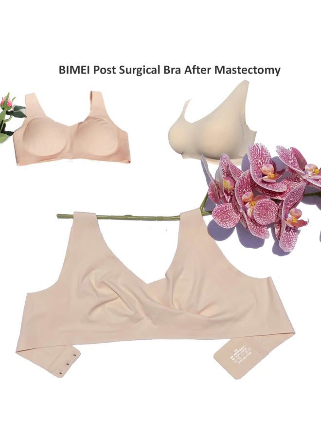 BIMEI Seamless Mastectomy Bra for Women Breast Prosthesis with Pockets Sleep Bras Soft Daily Bras with Removable Pads, Skin, M - Image 4