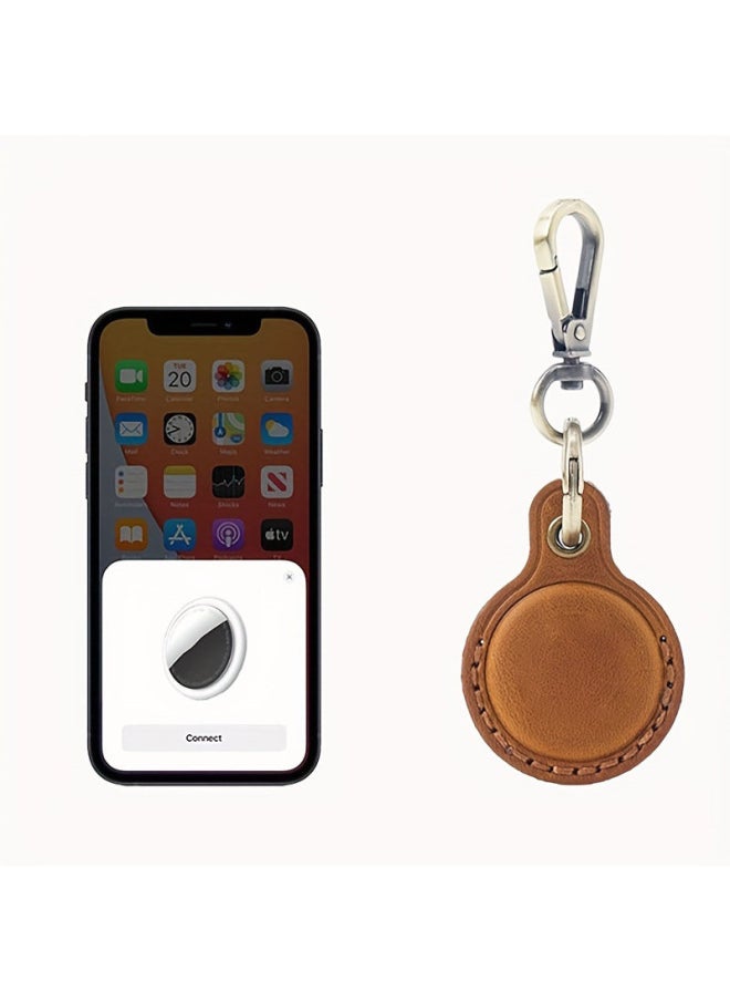 Generic - First Layer Leather Locator Leather Case For Apple AirTag Anti-lost Protective Case Tracker Leather Case Keychain-Color:Dark Blue - Image 1