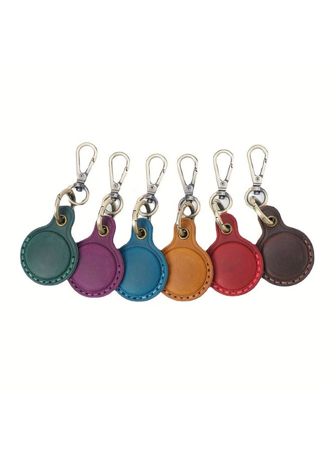 Generic - First Layer Leather Locator Leather Case For Apple AirTag Anti-lost Protective Case Tracker Leather Case Keychain-Color:Dark Blue - Image 1