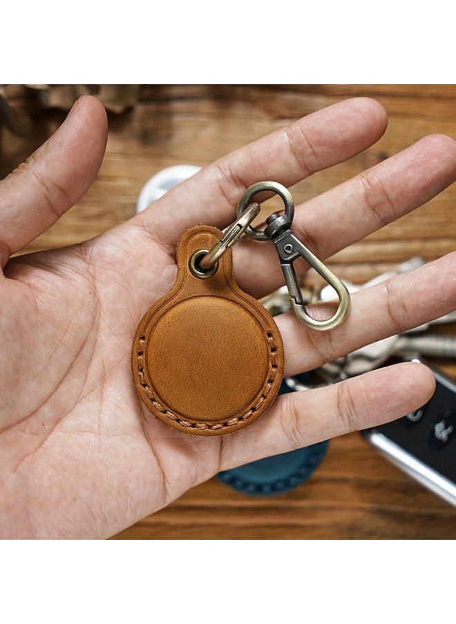 Generic - First Layer Leather Locator Leather Case For Apple AirTag Anti-lost Protective Case Tracker Leather Case Keychain-Color:Dark Blue - Image 1