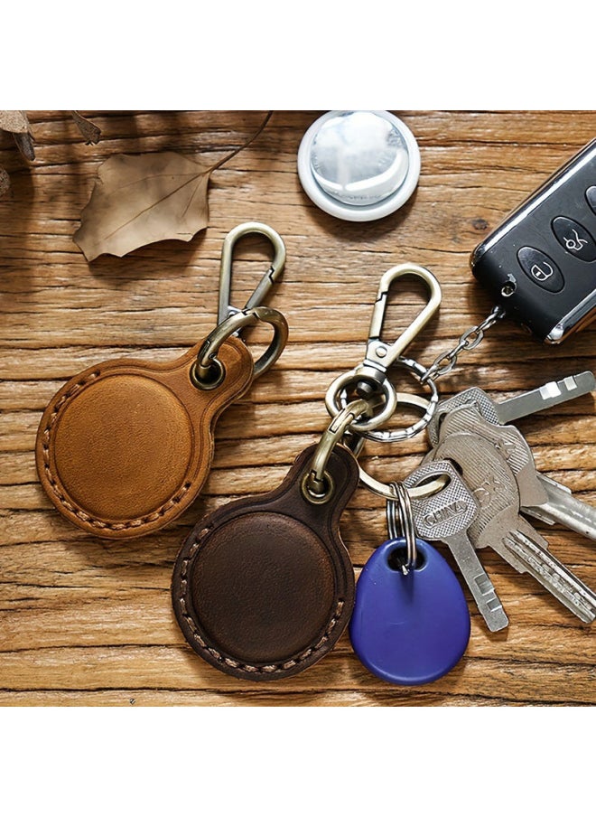 Generic - First Layer Leather Locator Leather Case For Apple AirTag Anti-lost Protective Case Tracker Leather Case Keychain-Color:Dark Blue - Image 1