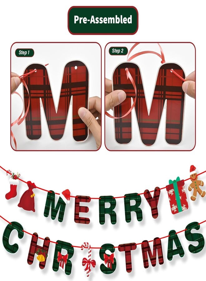 PERFQU Merry Christmas Banner- Xmas Banners Bunting with Gingerbread Socks Signs, Red Green Paper Hanging Banner Felt Garland for Christmas Outdoor Indoor Home Mantle Fireplace Decor and Party Decorations - Image 4