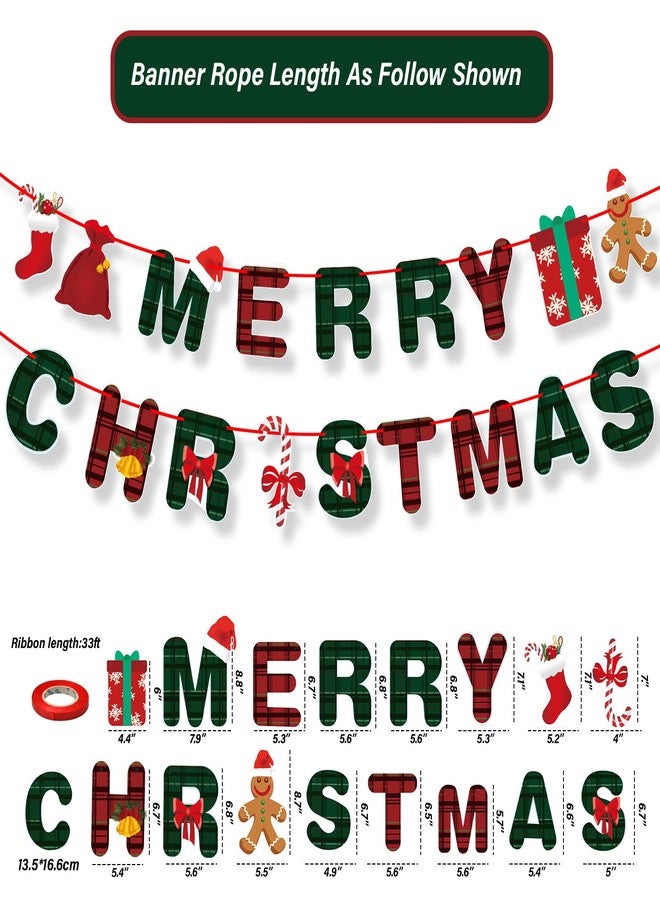 PERFQU Merry Christmas Banner- Xmas Banners Bunting with Gingerbread Socks Signs, Red Green Paper Hanging Banner Felt Garland for Christmas Outdoor Indoor Home Mantle Fireplace Decor and Party Decorations - Image 3