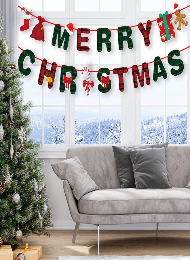 PERFQU Merry Christmas Banner- Xmas Banners Bunting with Gingerbread Socks Signs, Red Green Paper Hanging Banner Felt Garland for Christmas Outdoor Indoor Home Mantle Fireplace Decor and Party Decorations - Image 2