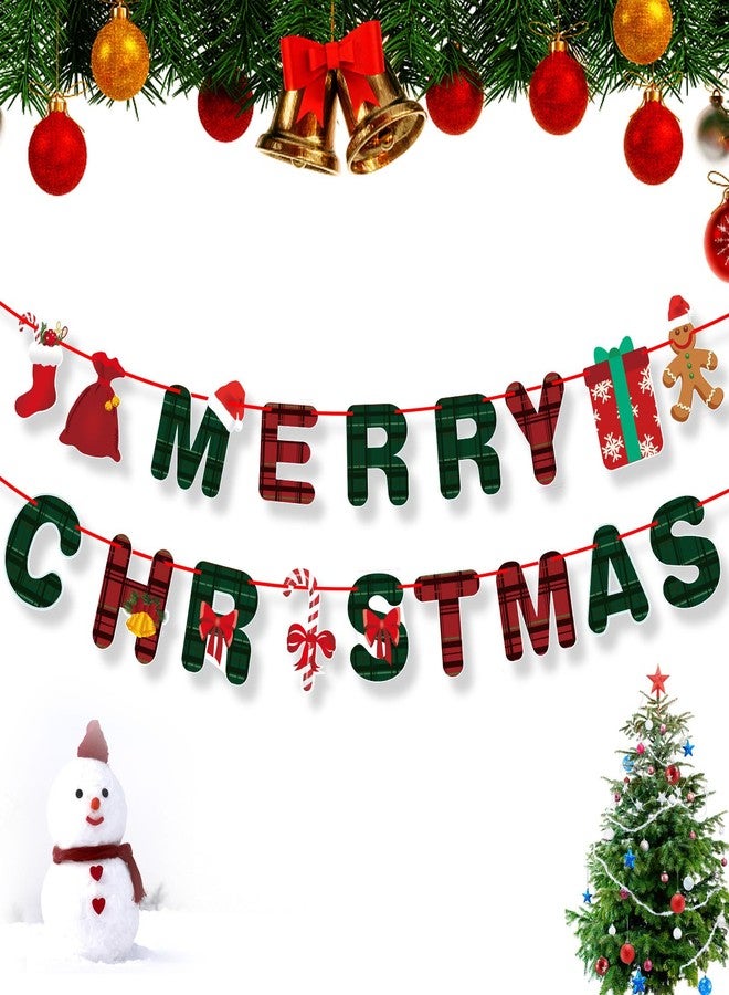 PERFQU Merry Christmas Banner- Xmas Banners Bunting with Gingerbread Socks Signs, Red Green Paper Hanging Banner Felt Garland for Christmas Outdoor Indoor Home Mantle Fireplace Decor and Party Decorations - Image 1