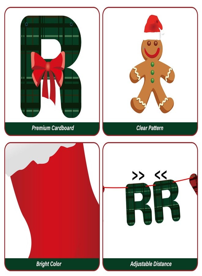 PERFQU Merry Christmas Banner- Xmas Banners Bunting with Gingerbread Socks Signs, Red Green Paper Hanging Banner Felt Garland for Christmas Outdoor Indoor Home Mantle Fireplace Decor and Party Decorations - Image 5