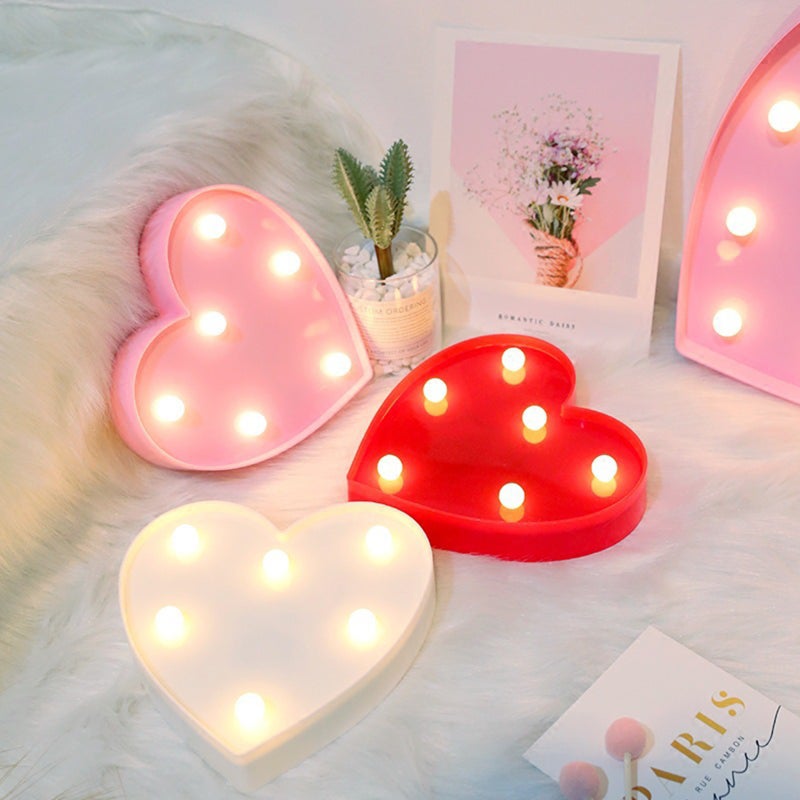 Heart Shape Design LEDs Light Standing Sign with Bulbs Night Lamp Warm White Constant Bright Light Effect 2 * AA Cell Operated IP42 Water Resistance for Birthday Christmas Wedding Home Party Bar - Image 5