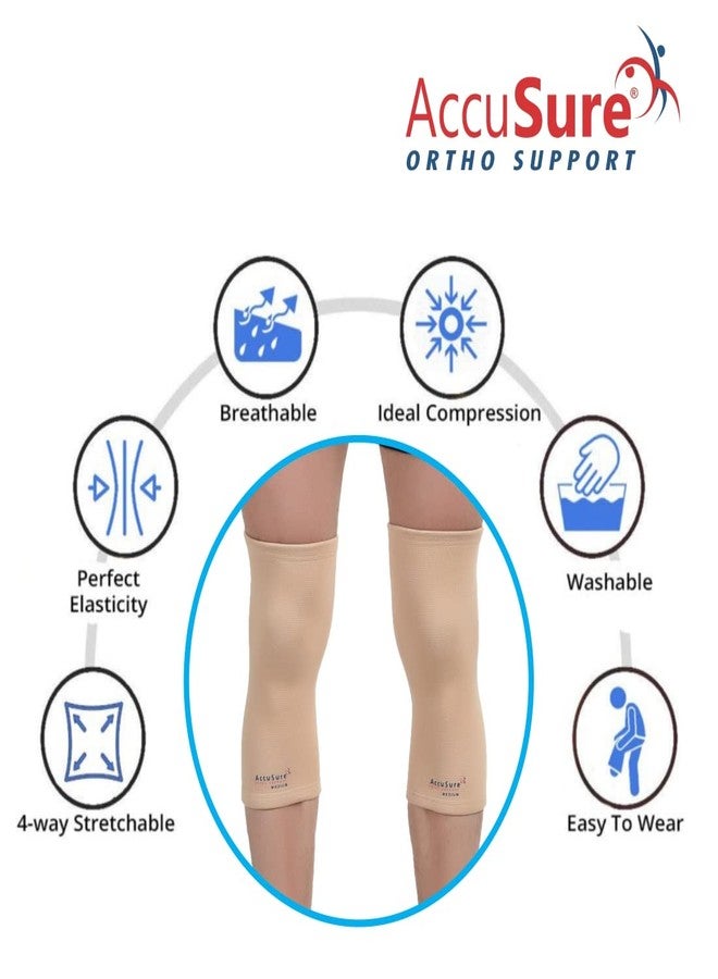 AccuSure أكمام ضغط للركبة من أكوشور | دعامة للركبة | جبيرة للركبة | دعامة للركبة للجري | أربطة تثبيت للرجال والنساء | بيج | مقاس كبير جدًا - Image 2