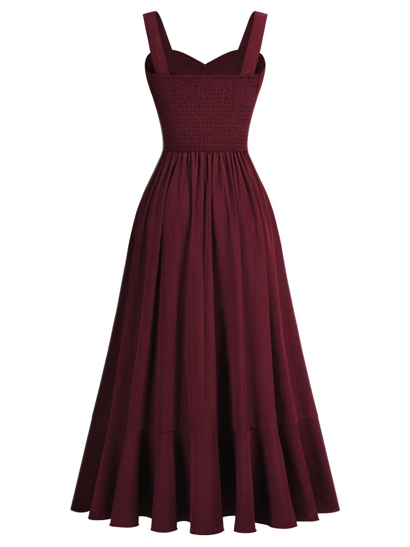 Miusol Women's Casual V-Neck Ruffle Split Flowy Cocktail Party A-Line Dress (Large, A-Burgundy) - Image 5