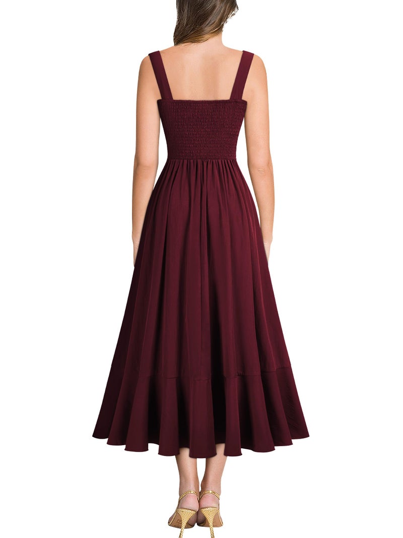 Miusol Women's Casual V-Neck Ruffle Split Flowy Cocktail Party A-Line Dress (Large, A-Burgundy) - Image 2