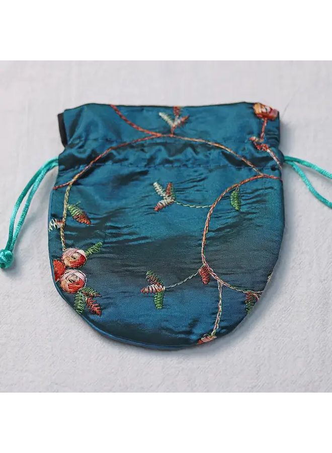 Pink Floral Hand Embroidered Drawstring Pouch For Jewelry Watches Cosmetics Gift - Image 5