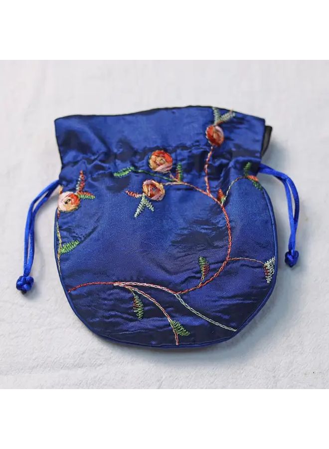 Pink Floral Hand Embroidered Drawstring Pouch For Jewelry Watches Cosmetics Gift - Image 4