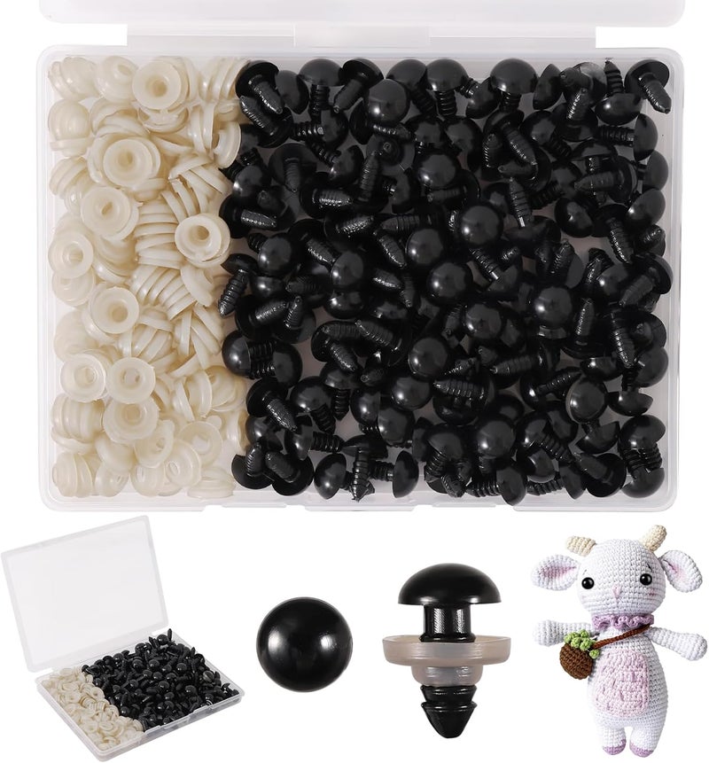 Vanblue Safety Eyes 260PCS 12mm Plastic Black Craft Eyes with Washers Teddy Bear Eyes for Amigurumi Stuffed Animals Crochet Toys Crafts Making Halloween Decorations - Image 1