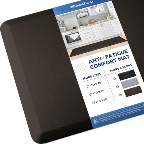 KitchenClouds Kitchen Mat Cushioned Anti Fatigue Kitchen Rug 173x60 Waterproof Non Slip Kitchen Rugs and Mats Standing Desk Mat Comfort Floor Mats for Kitchen House Sink Office Chocolate