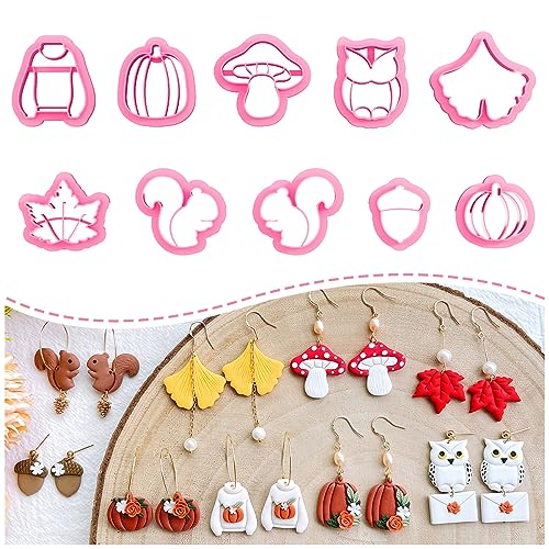 Keoker Polymer Clay Cutters for Fall Acorn Clay Cutters for Earrings Making 10 Shapes Autumn Clay Earrings Cutters Clay Cutters for Polymer Clay Jewelry Earrings Clay Cutters - Image 1
