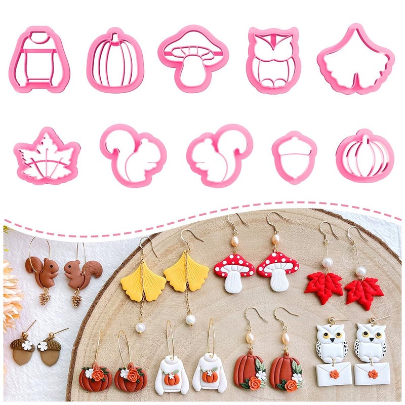 Keoker Polymer Clay Cutters for Fall Acorn Clay Cutters for Earrings Making 10 Shapes Autumn Clay Earrings Cutters Clay Cutters for Polymer Clay Jewelry Earrings Clay Cutters - Image 2
