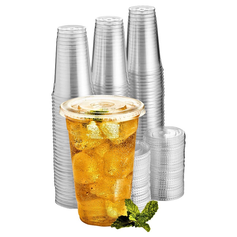 Green Direct 24 oz Disposable Cups With Lids  Clear Plastic Cups With Lids  Iced Coffee Cups For Bubble Boba Tea  Cup and Flat Lid For Cold Drinking  Smoothie 50 Sets