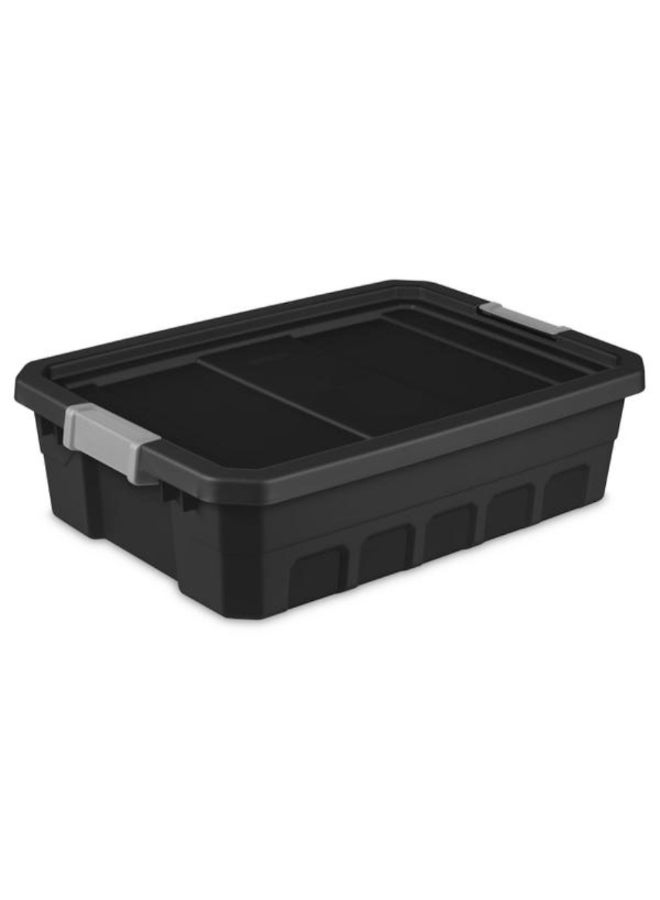 ستيريليت حاوية تخزين مستطيلة قابلة للتراص بغطاء إغلاق مزلاج أسود ورمادي 10 جالون 4387429 - Image 1