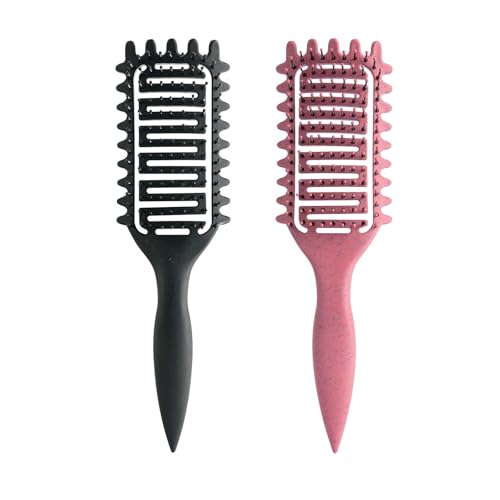 Yingbtr Curl Defining Brush for Curly Hair Vented Detangling Hair Brush for Wet and Dry Styling Curved Brush for Shaping and Smoothing Curl Clumps Lightweight Hair Brush Pink Black - Image 1