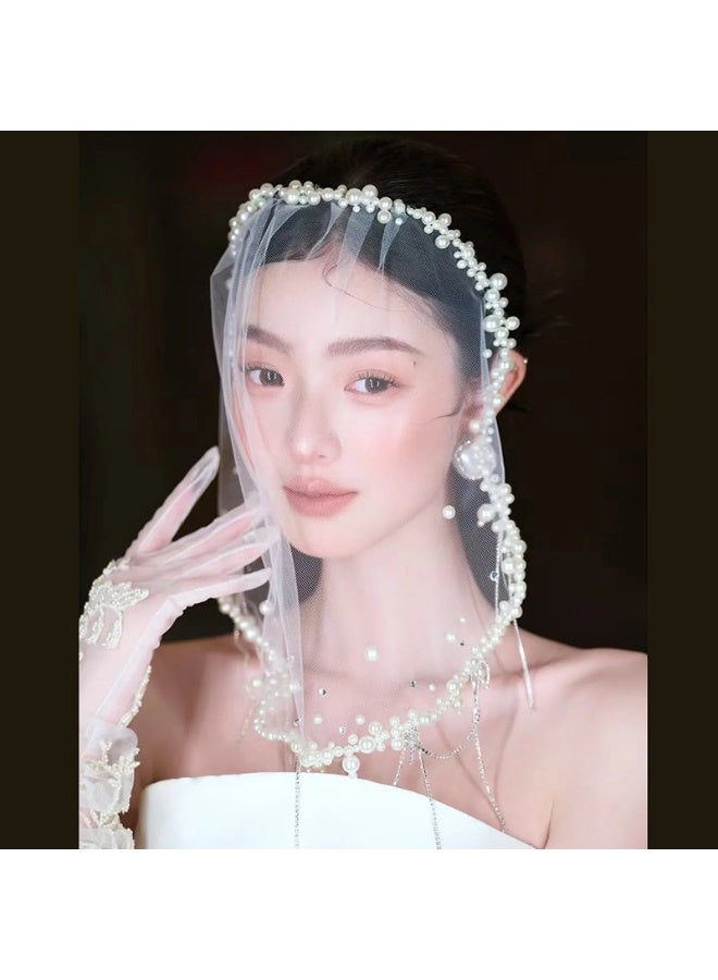 قفص الطيور الحجاب الحجاب الحجاب الأبيض لزفاف النساء - Image 2