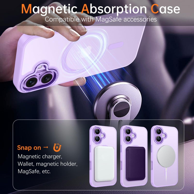BENTOBEN Magnetic for iPhone 17 Case 6.3" 2025, [Compatible with Magsafe] Slim Cute Matte Translucent Shockproof Drop Protective Bumper Women Men Phone Case Cover for iPhone 17, Lavender - Image 3