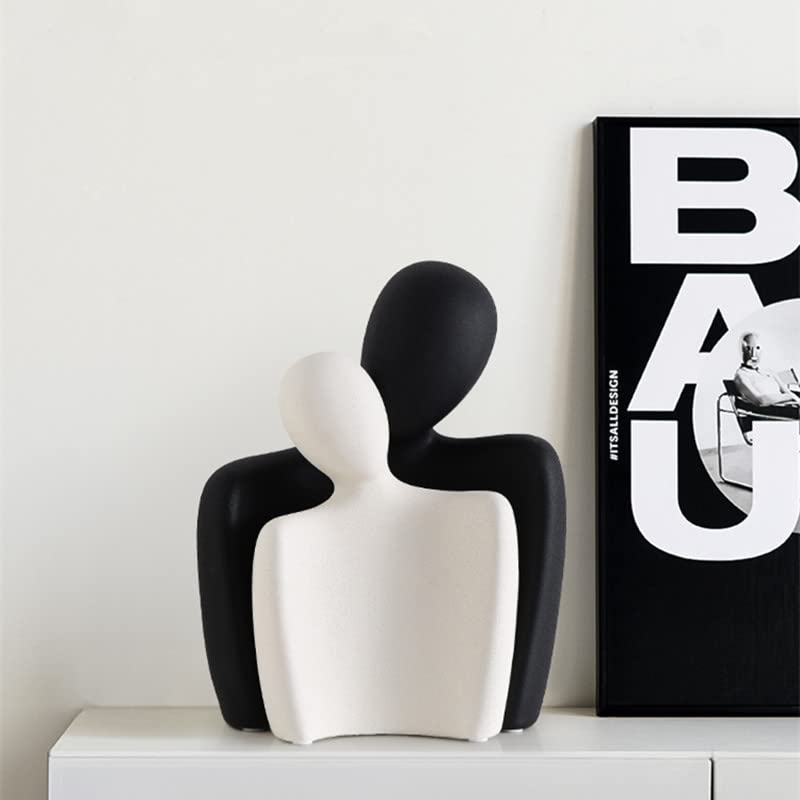 DEAMACE Ceramic Couple Statues for Home Decor  Hugging Couple Figurines  Modern Romantic Love Sculptures for Living Room Bedroom Office Shelf and Table Decor  Black White - Image 4